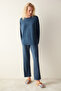 Comfortable Long Sleeve Trousers Navy Blue Pajama Set - 2