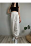 Women's White High Waist Balloon Pants with Velcro and Elastic Legs - 3