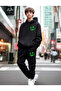 Boy's Green Printed Silhouette Black Tracksuit Set