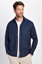 Men's Regular Fit Classic Cut Cotton Single Pocket Dobby Winter Lumberjack Navy Blue Shirt - 2