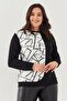 Patterned Viscose Black White Plus Size Women's Blouse