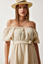Carmen Collar Belted Summer Muslin Dress Cream Lmx0063 - 3