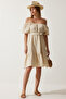 Carmen Collar Belted Summer Muslin Dress Cream Lmx0063 - 2