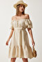 Carmen Collar Belted Summer Muslin Dress Cream Lmx0063