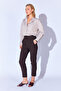 Coffee Poly Viscose Soft Textured Lycra High Waist Pencil Stretch Tight Leg Women's Trousers Ek100669246 - 3