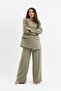 Shiny Linen Blazer - Double Breasted Collar, Khaki - 4