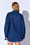 Gabardine Washed Stitching Detailed Double Pocket Oversize Women's Outer Shirt |   Navy Blue Mkw 169415 -01 - 5