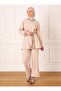 Balloon Sleeve Tunic and Trousers Set - Belt Detailed - Beige - Refka - 2
