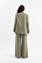 Shiny Linen Blazer - Double Breasted Collar, Khaki - 6