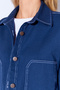 Gabardine Washed Stitching Detailed Double Pocket Oversize Women's Outer Shirt |   Navy Blue Mkw 169415 -01 - 4