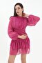 Gathered Polka Dot Chiffon Dress - Fuchsia - 5