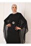 Chiffon Cape Belted Hijab Evening Dress - Black - Refka - 3