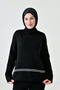 Women's Stripe Detail Stand Collar Sweater and High Waist Wide Leg Trousers Black Knitwear Hijab Suit 3040 - 2