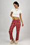 Red White Plaid Checkered Women's Velvet Pajama Bottoms Tracksuit Cotton - 4