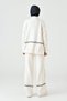 Women's Stripe Detail Stand Collar Sweater and High Waist Wide Leg Trousers Cream Knitwear Hijab Suit 3040 - 3