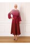 Belted Gradient Patterned Chiffon Hijab Evening Dress - Pink - Refka
