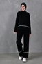 Stripe Detailed Stand Collar Sweater and High Waist Pants Oversize Bottom Top Knitwear Black Hijab Suit 3040