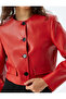 Faux Leather Blazer Jacket Crop Round Neck Buttoned - 5