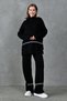 Stretchy Knitwear Stripe Detail Oversize Sweater and High Waist Wide Leg Trousers Black Knitwear Suit 3040 - 7