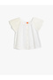 Blouse with Buttons and Lace Detail, Crew Neck, Cotton