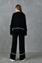 Stretchy Knitwear Stripe Detail Oversize Sweater and High Waist Wide Leg Trousers Black Knitwear Suit 3040 - 3