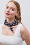 Traditional Turkish Carnation Flower Motif Patterned Navy Blue Chiffon Scarf