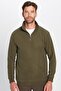 Unisex Relax Fit Comfortable Cut Ribbed Cotton Half Zipper Khaki Stand Collar Sweatshirt - 4