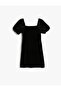 Velvet Dress with Balloon Sleeves and Ruffles with Glitter Detail - 2