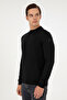 Men's Slim Fit Quarter Turtleneck Black Basic Knitwear Sweater 50298201-Vr046 - 3