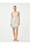 Mini Nightgown with Straps, Embroidered, U-Neck, Gathered Waist, Cotton - 3