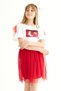 Crew Neck Short Sleeve Turkish Flag Sequin White Red Color Girl's Skirt Suit