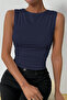 Drawstring Sleeveless Navy Blue Blouse 5054 - 3