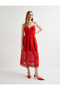 Lace Evening Dress Floral Midi Length Spaghetti Strap Sweetheart Neck Pocketed - 2