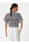 V-Neck Linen Blended Crop Shirt with Tie Detail - Short Sleeve - 4