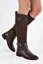 Women's Trinket Brown Leather Buckle Boots