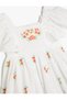 Dress with Ruffles and Embroidered Flowers, Cotton - 3