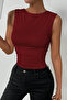 Pleated sleeveless burgundy blouse 5054