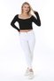 Women's Crop Long Sleeve Blouse, Collar Toe Contrast, Heart & Pool Collar, Ribbed Lycra Camisole Fabric - 6