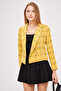 Women's Mustard-Black Double Breasted Collar Tweed Crop Jacket Arm-24K 001014 - 6