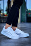 Women's White Lace-Up Orthopedic Silvery Comfortable Lightweight Sneaker Stylish Daily Walking Sneakers