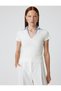 V-Neck Striped Polo T-Shirt - Short Sleeve, Corded Cotton - 3
