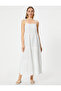 Long Beach Dress with String Straps and Tie Detail, Cotton - 3
