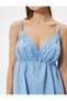 Strappy Nightgown V-Neck Minimal Embroidery Ruffled Cotton - 5