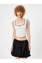 Square Neck Slim Fit Polka Dot Sleeveless Blouse - Bow Detail - 3