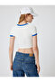 Crop T-Shirt with Slogan Print, Crew Neck, Ribbed Short Sleeves, Slim Fit - 4