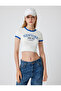 Crop T-Shirt with Slogan Print, Crew Neck, Ribbed Short Sleeves, Slim Fit - 3