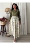 Green Azalea Flower Poplin Flared Skirt