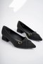 Women's Black Suede Buckle Short Heeled Shoes - 5