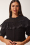 Black Knitwear Cardigan - Lace Detailed and Ruffled Lyy0068 - 4