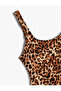 Leopard Swimsuit U Neck Thick Strap - 4